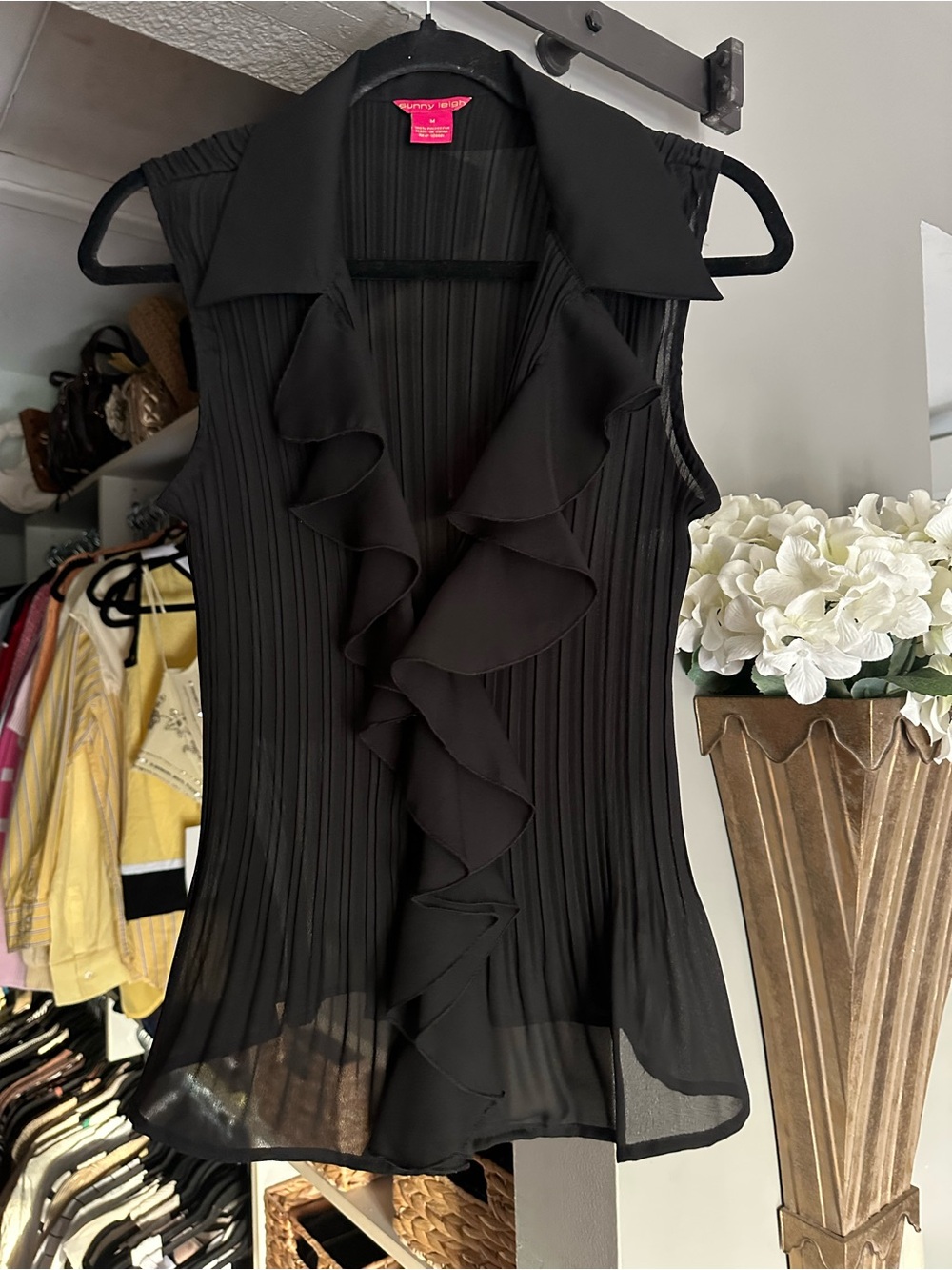 Sunny Leigh Black Pleated Sheer Blouse